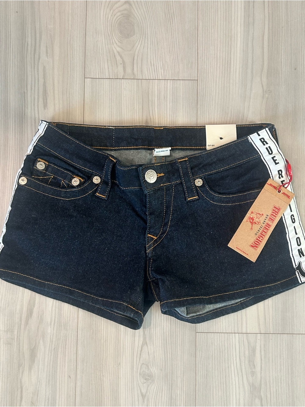True Religion Dark Blue Denim Women's Short with Side Logo Tape